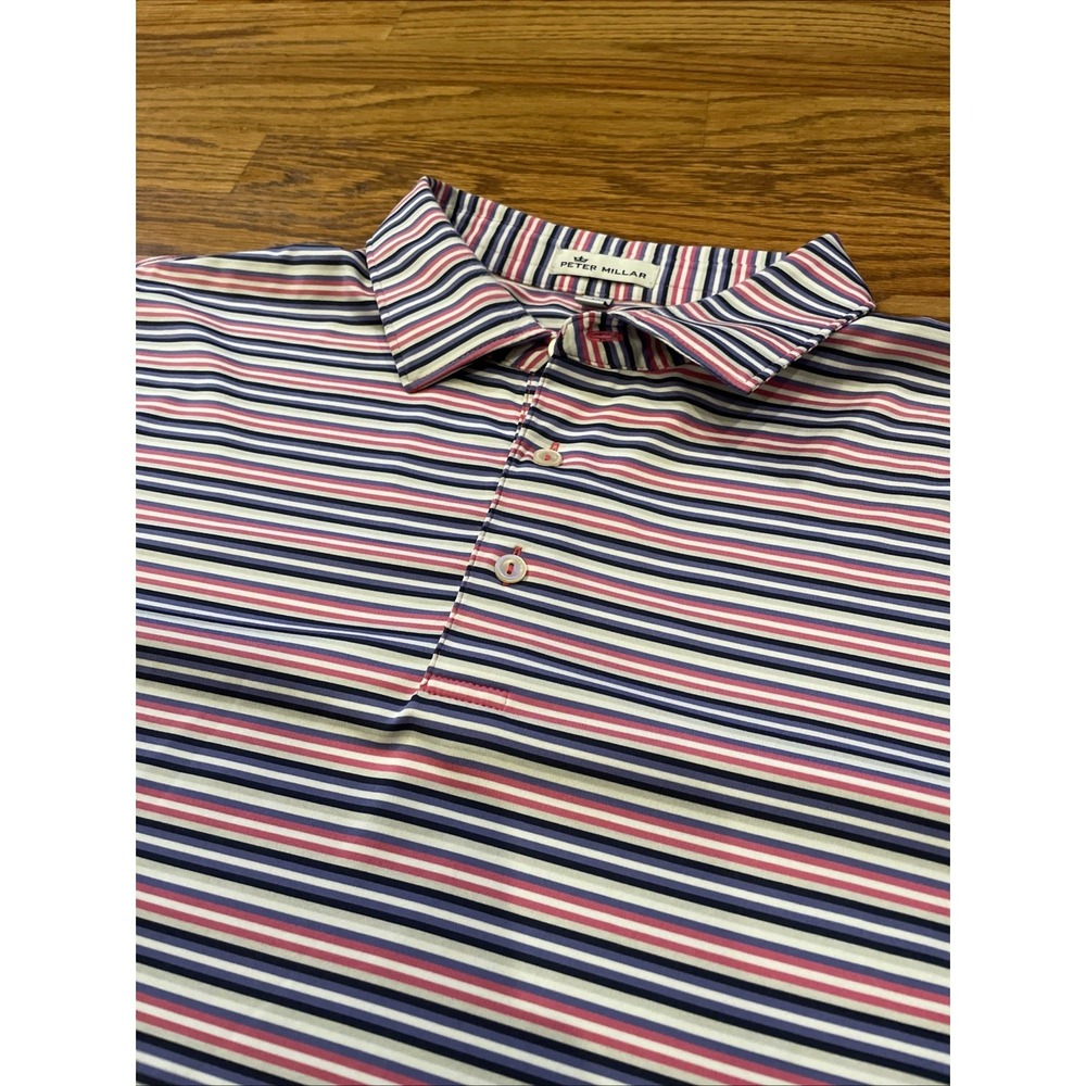 Peter Millar Men's Performance Blend Golf Polo Pink Striped Size XL Preppy